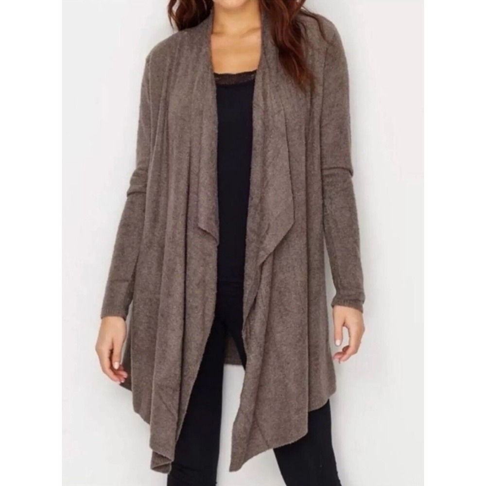 Barefoot‎ Dreams Cozychic Open Cardigan 1X Brown Fluffy Waterfall Soft Comfy